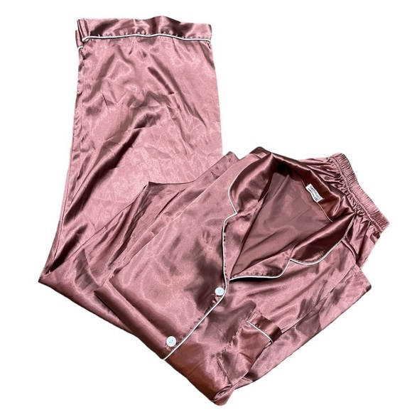 swomog Other - Swomog MAUVE SATIN PAJAMA SET WITH WHITE TRIM & BUTTONS SIZE 2XLARGE